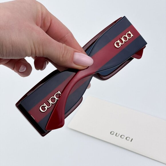 Gucci Men BRAND NEW Sunglasses Burgundy Blue Rectangular GG1860S 003 - Picture 3 of 9